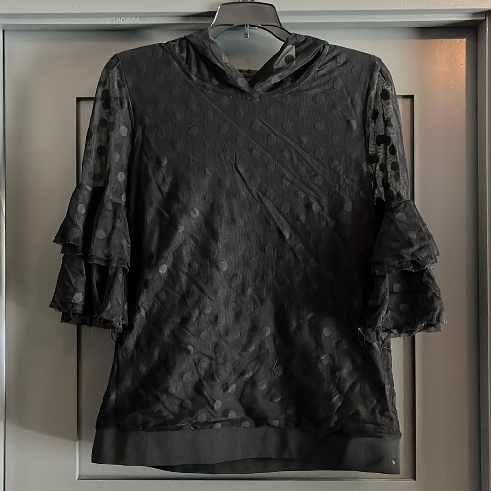 Hooded Sheer Polka-Dot Shirt